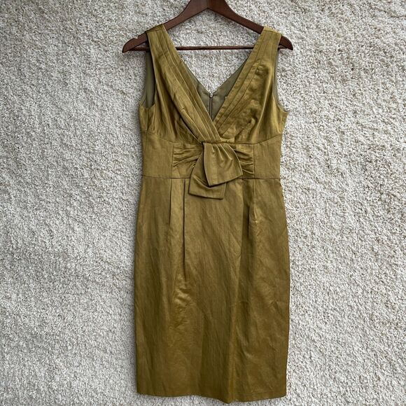 Nanette Lepore Dresses & Skirts - Nanette Lepore Sheath Dress Size 4 Green Sleeveless Pleated Linen Blend Cocktail
